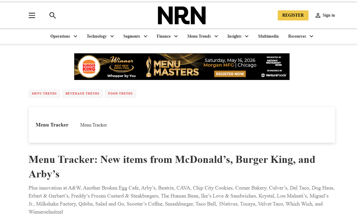 Menu Tracker: New items from McDonald’s, Burger King, and Arby’s