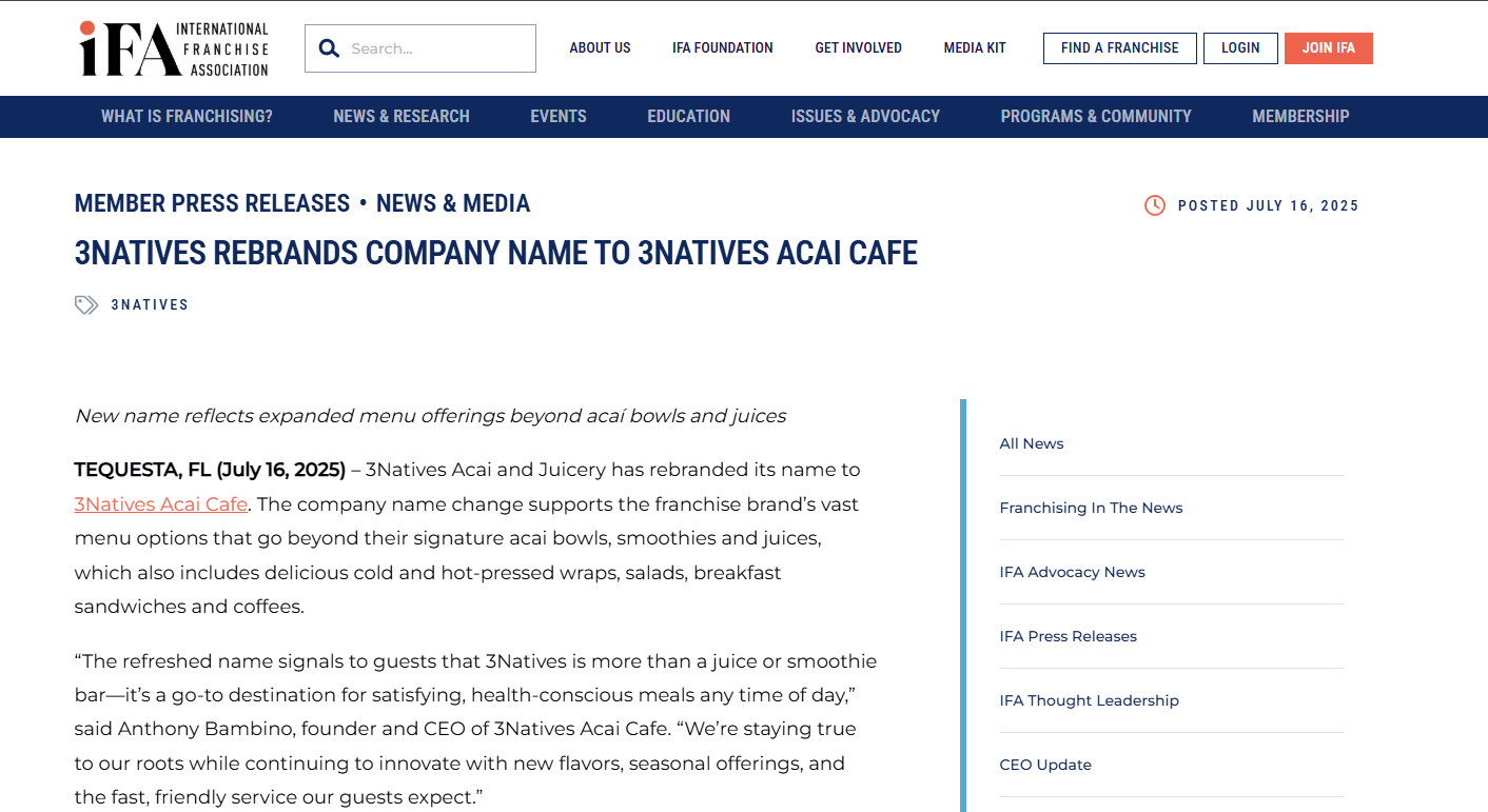 3Natives Rebrands Company Name to 3Natives Acai Cafe