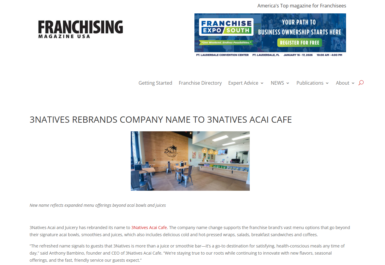 3Natives Rebrands to 3Natives Acai Cafe