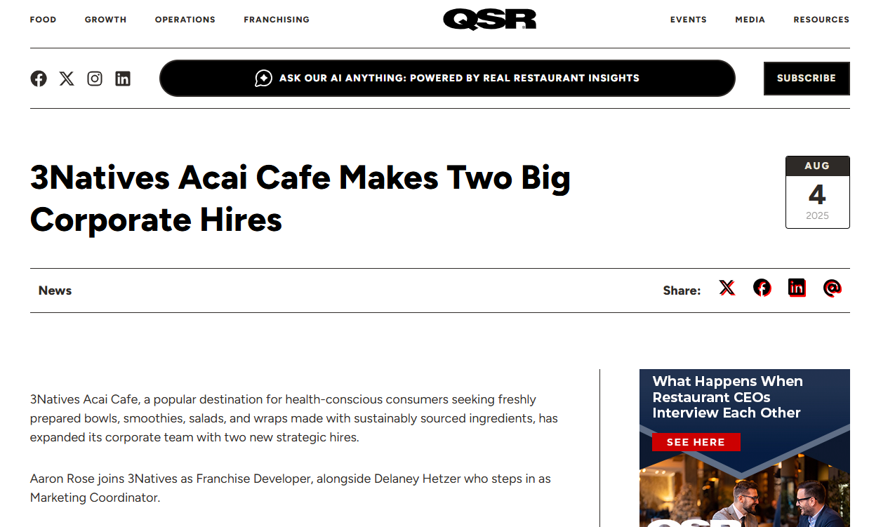 3Natives Acai Cafe Makes Two Big Corporate Hires