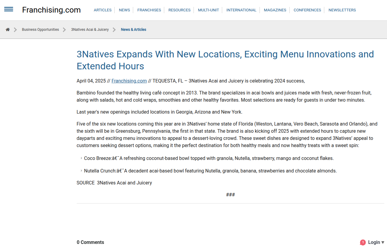 3Natives Continues to Expands With Six New Locations, Exciting Menu Innovations and Extended Hours